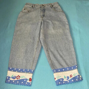 ZENA JEANS capri highrise embellished at bottom button zipper fly Y2K size 10